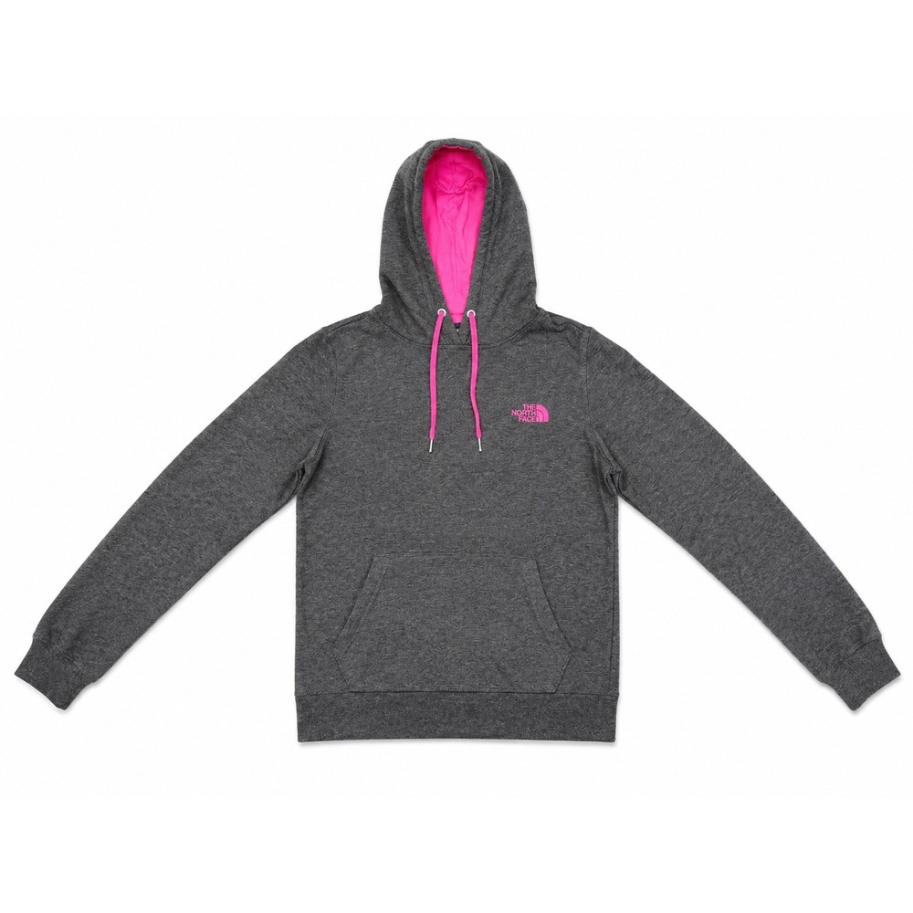 The North Face Women's Gray Pink Logo Pullover Hoodie Classic Fit Size Large